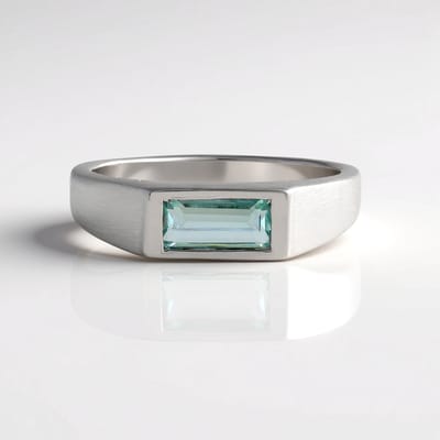 Cavill - 925 Sterling Zilver Ring - 0,697 ct Paraiba Smaragd Nigeria - Platina Geplateerd - Elegant Baguette Slijpsel - Luxe Damesring