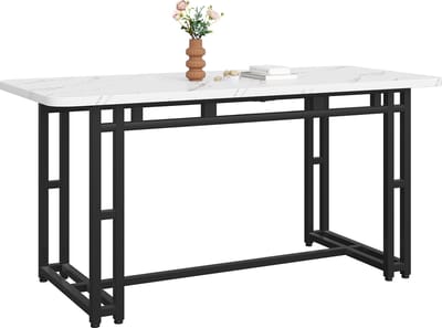 Gutent Eettafel, Wit/Zwart, MDF-Materiaal, 140x80cm Lichtgewicht Deluxe (1-st), metalen frame Rechthoekige eettafel van metalen poten voor eetkamer en woonkamer, zwarte poten