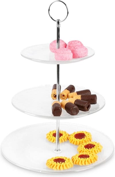 Etagère Glas met 3 Verdiepingen 33 cm - Serveertoren - Taartplateau - Cupcakestandaard - Taartstandaard