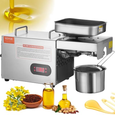 Oliepersmachine Elektrisch - 850W Oliepers - RVS - 0-300 °C Instelbaar - Voor Pinda's, Sesam, Koolzaad & Noten - Hoog Olierendement - Warmpersen - RVS Olieverdrijver - Oliewinningsmachine - Thuisgebruik & Professioneel - Zilver