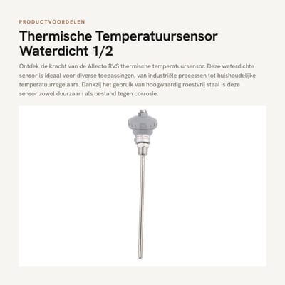 Dailygoods- Temperatuursensor waterdicht - 1/2'' Schroefdraad - Roestvrij Staal - Temperatuurbereik -200 tot 420 graden - Eenvoudige installatie - Hoogwaardige kwaliteit - Temperatuursonde