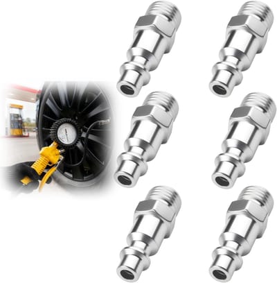 6-delige set luchtleidingconnectoren 1/4 inch, nikkelgeplateerd staal, pneumatische fittingen voor compressor en luchtslang, universeel met 1/4 inch BSP mannelijke schroefdraad, geschikt voor luchtcompressoren en accessoires