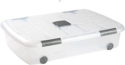 Plasticforte Opslagbox - 1x stuks - met deksel - 41L - 73 x 55 x 16 cm - transparant - opbergbak - met wielen