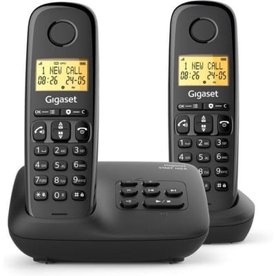 Vaste telefoon - GIGASET - Basic 100A DUO - Antwoordapparaat - Handsfree - Verlicht scherm - Telefoonboek voor 50 contacten - Vergrendelfunctie - Zwart