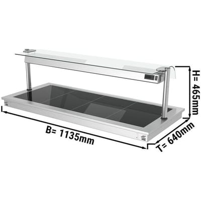 GGM Gastro Einbau Warmhalteplatte - 1500mm - 4x GN 1/1 - 1,8 kW - mit Glas-Hustenschutz Zilver