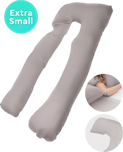 XS Lichaamskussen met Afritsbare Kussen - Geschikt voor Kleinere Dames en Kinderen (tot 1.65m) - Zwangerschapskussen - Kniekussen - Voedingskussen - 140x65 cm - Grijs