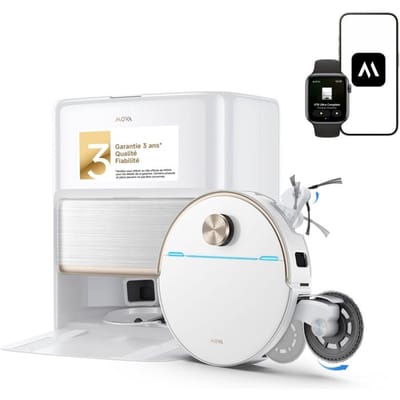 Robot aspirateur laveur - MOVA V70 ULTRA COMPLETE - 40 000 Pa - 140 min - 300 ml - Blanc