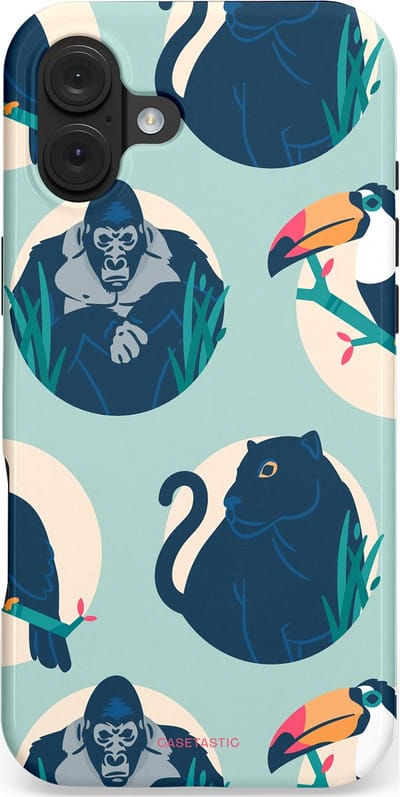 Casetastic hoesje geschikt voor Apple iPhone 16 Plus - MagSafe - Dubbellaagse bescherming - Wilde Dieren Mix - Fashion Case - Lichtgrijs Donkerblauw Crème Donkergrijs