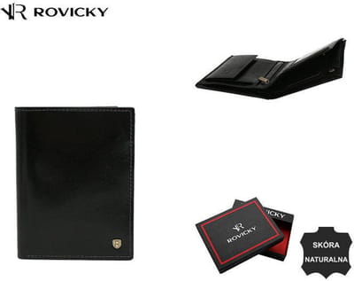 Rovicky - Grote Heren Portemonnee - Echt Leer - RFID Bescherming - Verticaal Model - Zwart