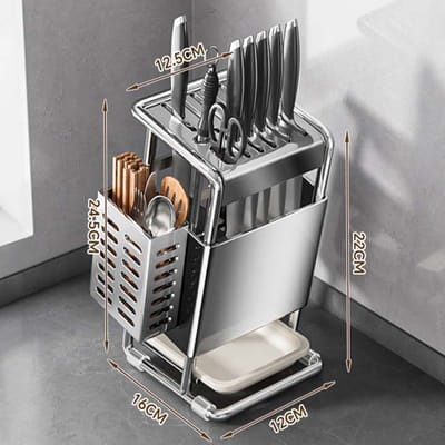 Porte-couteaux en acier inoxydable Organisateur de rangement de cuisine Multifonctionnel Porte-couteaux de cuisine Organisateur de couteaux Organisateur de couverts