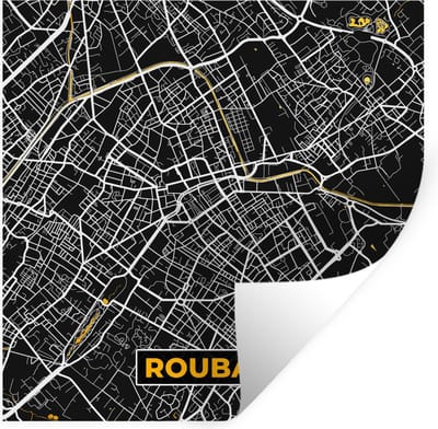 Muurstickers - Sticker Folie - Roubaix - Kaart – Plattegrond – Frankrijk – Stadskaart - 100x100 cm - Plakfolie - Muurstickers Kinderkamer - Zelfklevend Behang XXL - Zelfklevend behangpapier - Stickerfolie
