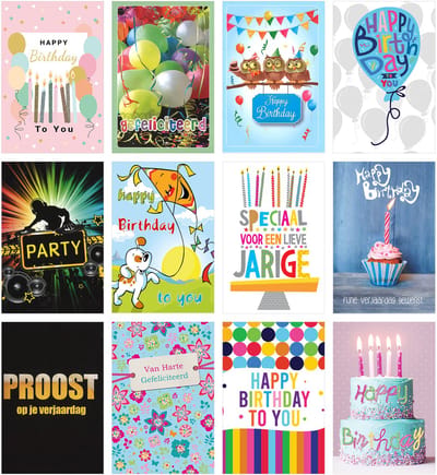 MGPcards - 12 wenskaarten met envelop - Gefeliciteerd - Verjaardag
