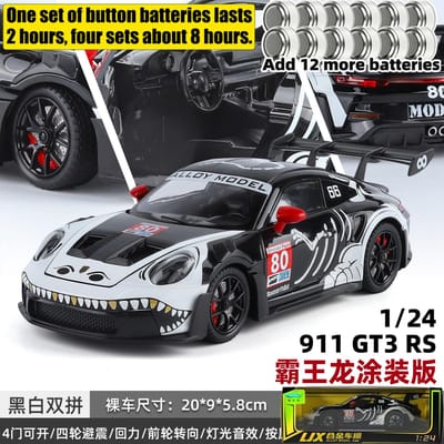1:24 Porsche 911 Gt3 Rs Tyrannosaurus Rex Geschilderd Gemodificeerd Race Legering Metaal Diecast Modelauto Verzamelingen Hobby Display Cadeaus
