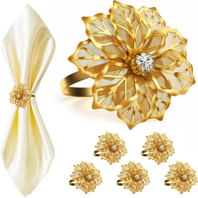 Servetringen met uitgeholde bloemen - Set van 6 stuks - voor bruiloften, kerstdiners en feestdagbanketten - servethouders - goudkleurig