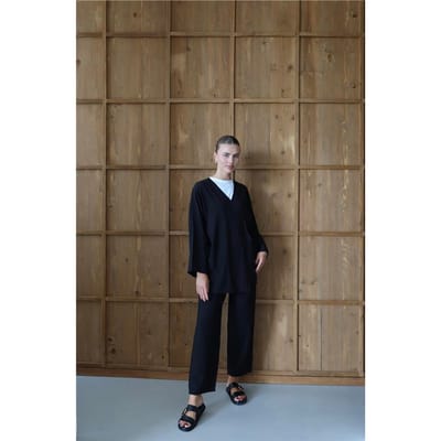 Kreukellook Textured Kimono Pak Zwart