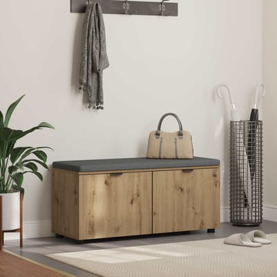 vidaXL - Hallenbank - met - kussen - met - plank - Artisan - Eik - 100 - x - 38 - x - 46 - cm