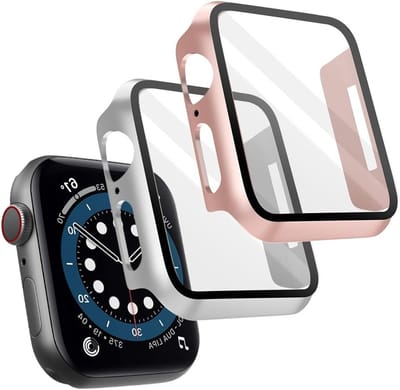 Hardcase met Schermbeschermer voor Apple Watch Series 9/8 45mm, 2-delig, 9H Gehard Glas en Ingebouwde Film (Roze Goud)