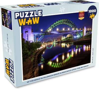 Puzzel De Tyne Bridge en Millennium Bridge in Newcastle-upon-Tyne bij nacht - Legpuzzel - Puzzel 1000 stukjes volwassenen