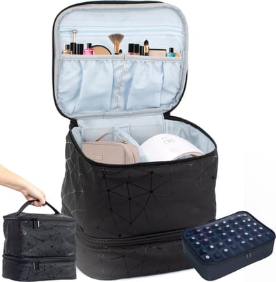 Wikoo® Nagellak Organizer Koffer – Beautycase - Make Up Tas – 24x24x21cm – Verstelbare vakken - Reisformaat – Nagelkoffer – Waterdicht – Zwart