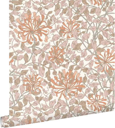 ESTAhome behang bloemen terracotta en oudroze - 50 x 900 cm - 131027
