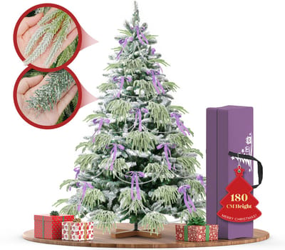 180 cm Kunstkerstboom - PVC + PE Groene Kerstboom - Kunstmatige Spar Met Sneeuweffect - Decoratieve Accessoires - Beschermende Handschoenen, Opbergtas, Houten Standaard, Snel te Monteren Vouwsysteem
