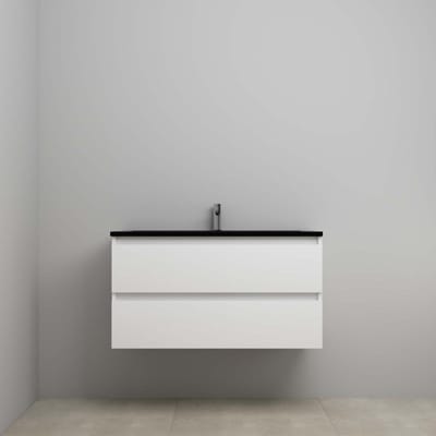 On-Line Onderkast - 100 cm - Voorgemonteerd - Ladestructuur - Acryl Wastafel - 1 Kraangat - Hoogglans Wit