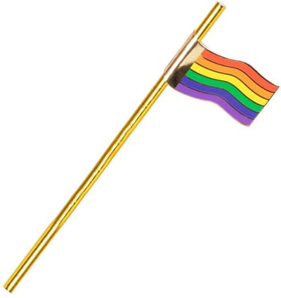 16 gouden papieren rietjes met regenboog vlag