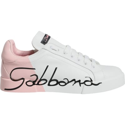 Dolce & Gabbana Witte Roze Portofino Lage Sneakers Schoenen