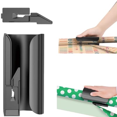 Papiersnijder - inpakpapiersnijder - cilindrische papiersnijder - snijgereedschap voor papierrollen - inclusief vervangende mesjes - geschikt voor inpakpapier, decoratief behang en huishoudfolie (12,5*6,2 cm - zwart)