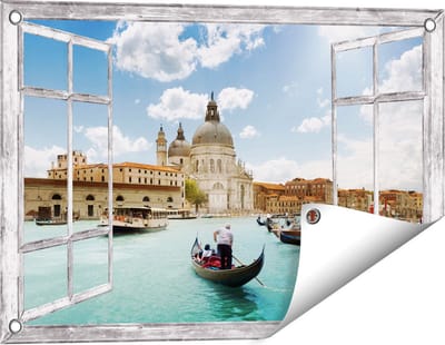 Gards Tuinposter Doorkijk Basiliek San Marco in Venetië op het Water - 60x40 cm - Tuindoek - Tuindecoratie - Wanddecoratie buiten - Tuinschilderij