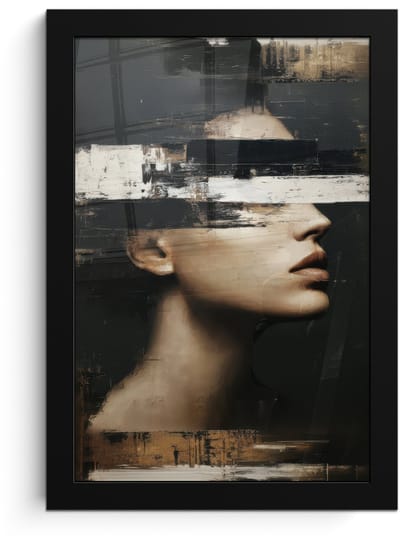 Poster in lijst - Fotolijst 20x30 cm - Posters - Gezicht - Vrouw - Zwart - Abstract - Posterlijst zwart - Decoratie - Wanddecoratie woonkamer - Muurdecoratie slaapkamer