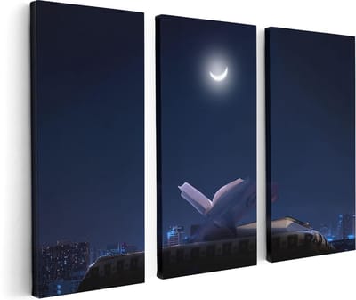 Artaza Canvas Schilderij Drieluik Heilige Boek Koran Bij Een Halve Maan - 120x80 - Foto Op Canvas - Canvas Print