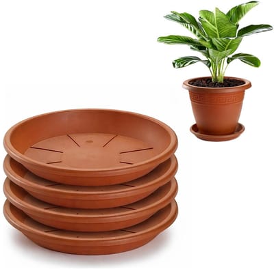 Plasticforte plantenpot onder schotel / opvang schaal - 4x - terracotta - dia 26 cm - Kunststof - voor een pot met dia 30/35 cm