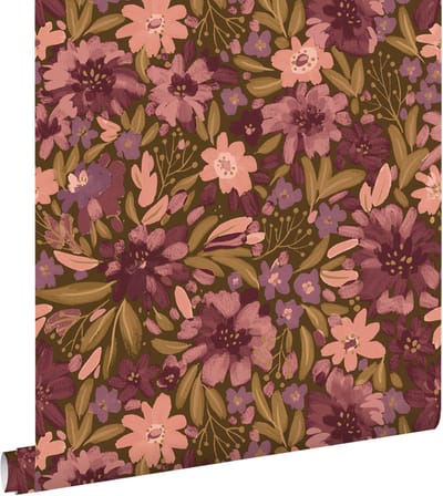 ESTAhome behang bloemen vergrijsd groen en paars - 50 x 900 cm - 132200