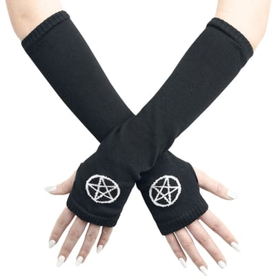 Pamela Mann - Gothic Armwarmers - Pentagram Gloves - voor Vrouwen - zwart-wit