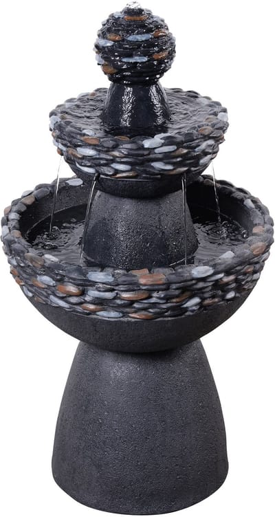 Teamson Home Tuin Waterornament - Waterfontein - 3-Laags ontwerp - Donkergrijs