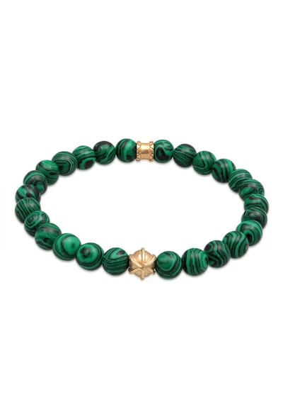 KUZZOI - Armband - Heren Malachiet look met geoxideerde Agaat bolletjes in 925 sterling zilver - Heren
