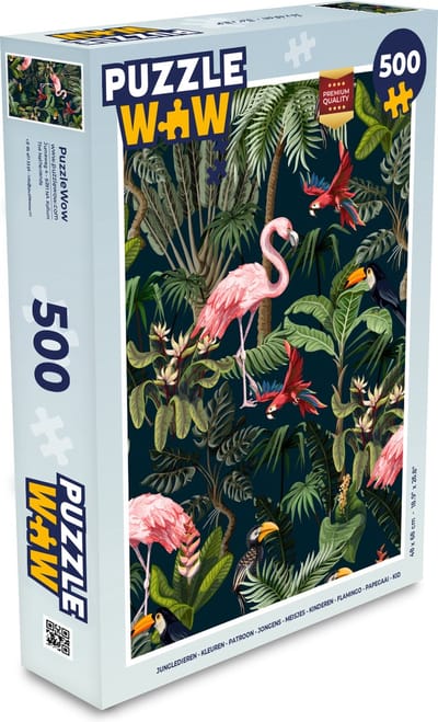 Puzzel Jungledieren - Patroon - Kinderen - Flamingo - Papegaai - Kids - Legpuzzel - Puzzel 500 stukjes