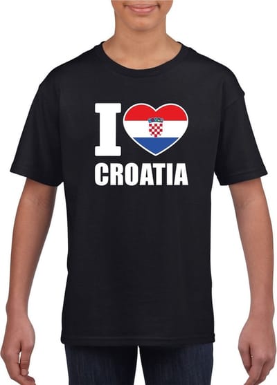 Zwart I love Kroatie supporter shirt kinderen - Koratisch shirt jongens en meisjes 110/116