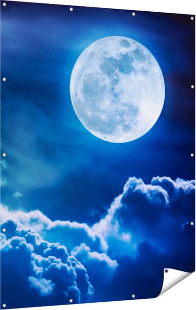 Gards Tuinposter Volle Maan bij Wolken - 120x160 cm - Tuindoek - Tuindecoratie - Wanddecoratie buiten - Tuinschilderij
