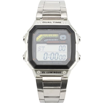 Montre de sport numérique d'extérieur avec bracelet en acier inoxydable et rétroéclairage LED, affichage numérique, montre électronique gray