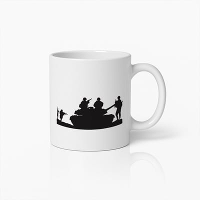 Militair Tank & Soldaten Silhouet Beker – 330ml Leger Koffiemok – Tactisch Cadeau voor Veteranen & Legerliefhebbers