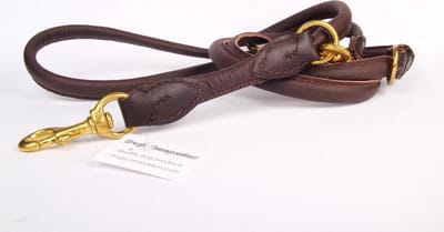 Dog's Companion - Leren Politielijn Hond, 220cm, Messing - Lengte: 220cm (10 mm), Kleur: Bruin - Verstelbaar op 130-170-210 cm