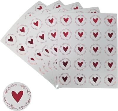 200x Transparante Stickers Op Vel - 32mm - Hart Krans Rood - Serie 5 - Sluitsticker - Sluitzegel - Cadeau Sticker - Hartje Rood - 200 Stuks