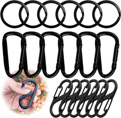Robuuste en veelzijdige 18-delige set karabijnhaken met S-haken, D-clips en sleutelhangers voor kamperen, wandelen en dagelijks gebruik