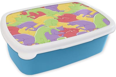 Broodtrommel Blauw - Lunchbox - Brooddoos - Katten - Regenboog - Kinderen - Pastel - Patronen - 18x12x6 cm - Kinderen - Jongen