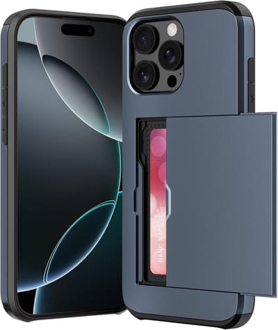 Hoesje Geschikt voor iPhone 16 Pro Max Hoesje Navy - shockproof Backcover met pasjeshouder - Ruimte voor 2 pasjes