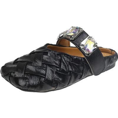 Nouvelles Chaussures Femme Bout Fermé Pantoufles Femme Mode Chaussons Robe Femme Bout Carré Strass Plates avec Sandales d'Extérieur 40 noir