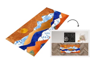Keukenloper - Loper keuken - Goud - Delfts Blauw - Bergen - 120x50 cm - Keukenloper vinyl