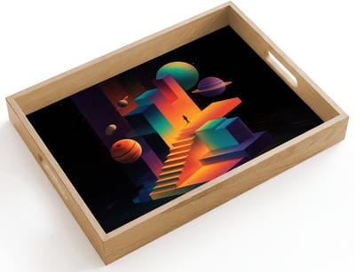 Dienblad hout 40x30 cm - Schootdienblad - Abstract - Trappen - Mens - Planeten - Borrelplank rechthoek - Plateau dienbladen